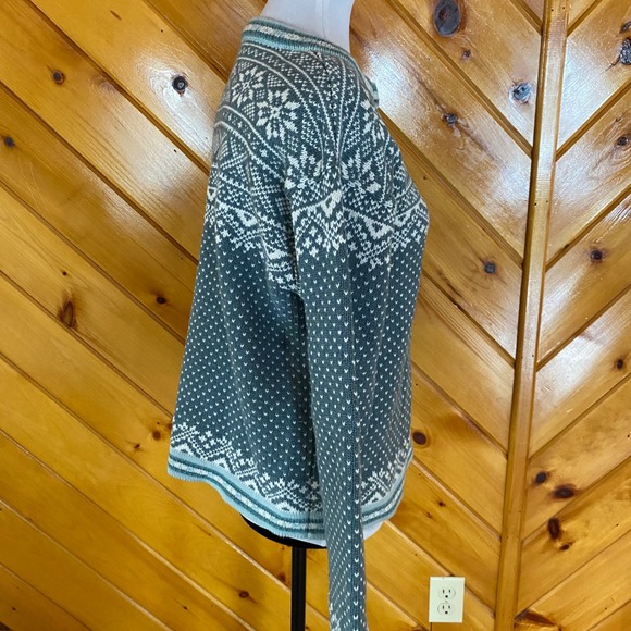 L.L. Bean Women's Fair Isle Knit Cotton Sweater Teal White Vintage Medium - Picture 6 of 8
